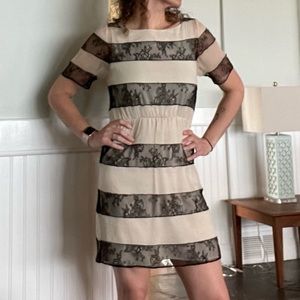 Alice + Olivia Cream/Black Lace Mini Dress - XS 0/2
